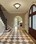 Lagoon Three Light Ceiling Fixture With Steel Frame Matte Black Finish And Matte Opal Glass Shade in modern hallway