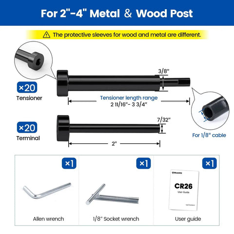 40 Pack 1/8 Inch Black Invisible Cable Railing Hardware Kit With 20 Pairs Tensioners And Terminals For Wood Metal Posts