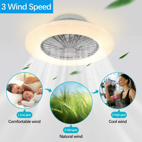 Modern LED Ceiling Fan With Lights 20 Inch Flush Mount Dimmable Remote Low Profile Three Wind Speeds Illustration