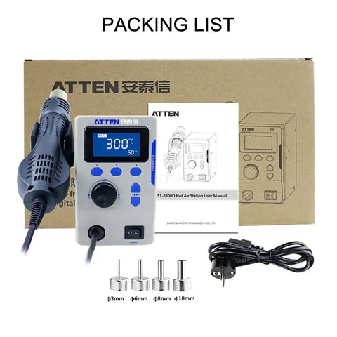 800W Hot Air Gun Soldering Station With LCD Display Auto Sleep Fast Desoldering Rework System Includes 4 Nozzles and Manual