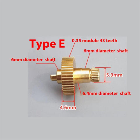 0.35 Module 43 Tooth Copper Gear Shaft M3 Internal Screw Gearbox Precision Micro Copper Gear for RC cars, side view