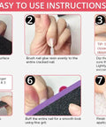 Ultimate Nail Savior Repair Kit For Broken And Cracked Tips with step-by-step instructions for nail repair using glue and powder.