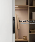Two Pack Recessed Pocket Door Edge Pull Handles in matte black on a sliding door made from 304 stainless steel for flush mount installation