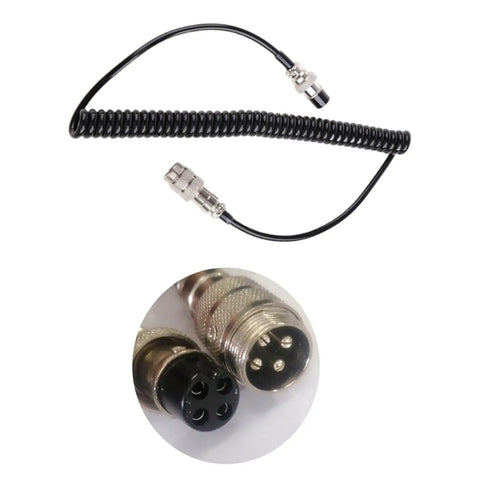 Coiled 60cm 4Pin PTT Microphone Extension Cord For Ham Radios With Durable Metal Connectors, close-up of connectors