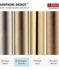 Champagne Bronze™ finish options displayed, including brushed nickel, Champagne Bronze™, polished gold, and brushed bronze.