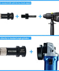 DKIBBITH 3/4 in diamond core tile drill bit, 20mm vacuum brazed, with hex shank adapter; shown with drill and grinder