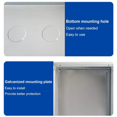 Weatherproof Outdoor Electrical Box Enclosure With Recessed In Wall Outlet And Cable Management Lockable Hidden Wiring Cabinet For Home And Commercial Use Durable Galvanized Steel Junction Box 60x15x80 cm, bottom mounting hole and galvanized plate