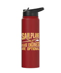Red insulated stainless steel water bottle for sailplane pilots, durable hydration gear with printed text, leak-proof straw lid.