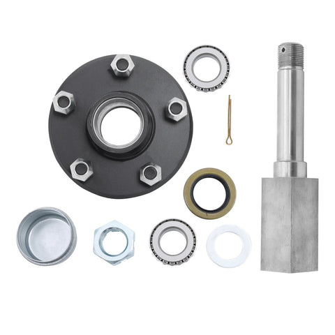 Trailer hub kit with 4.5-inch hub and BT16 square spindle, includes bearings, seals, cotter pin.