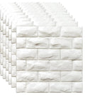 Peel And Stick 3D Foam Brick Wall Panels White 30 Pack Self Adhesive Faux Stone Wallpaper stacked in a row