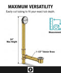 Fresh Matte Black Bathtub Drain Kit Boasting Slick Trip Lever Overflow With Premium 20 Gauge Brass Tubing, 24 inch height.