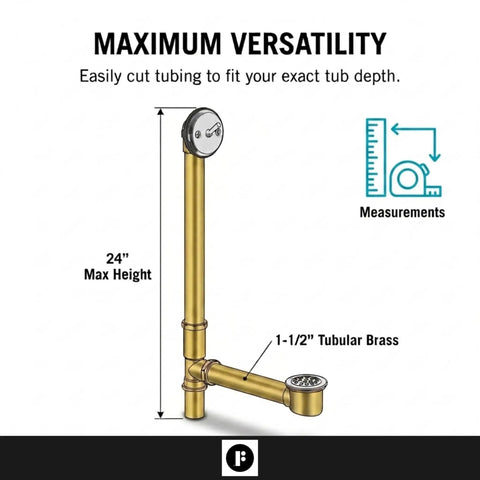 Fresh Matte Black Bathtub Drain Kit Boasting Slick Trip Lever Overflow With Premium 20 Gauge Brass Tubing, 24 inch height.