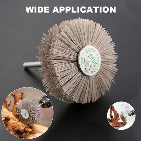 Four Piece Nylon Wheel Brush Set With 80 120 180 240 Grit, Abrasive Grinding Heads On 6mm Threaded Shanks, shown in use