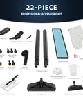 22-piece accessory kit for Heavy Duty Canister Steam Cleaner For Home 1500 Watt High Temp Steam Engine including brushes and adapters.