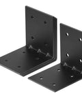 Four Pack Heavy Duty Black Steel L Reinforced Angle Brackets For Wood, 0.125 Inch Thick, 180 Lbs Max Load, Anti Rust Powder Coated, 11 mm Holes For Three Eighth Inch Bolts.