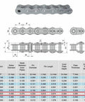 Diagram and specifications of ANSI 50 Roller Chain 10 Feet With 2 Connecting Links For Heavy Duty Power Transmission, 0.625 Inch Pitch, 6600 Lbs Tensile Strength.