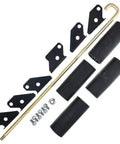 Heavy Duty Deck Striping Kit For 50, 54, 60 Inch Mower Decks components, including black brackets and cylindrical attachments