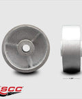 Front and side view of 3 Inch Semi Steel Cast Iron Wheel Only With 1/2 Inch Bore, Heavy Duty 350 Lb Capacity, Silver Finish.