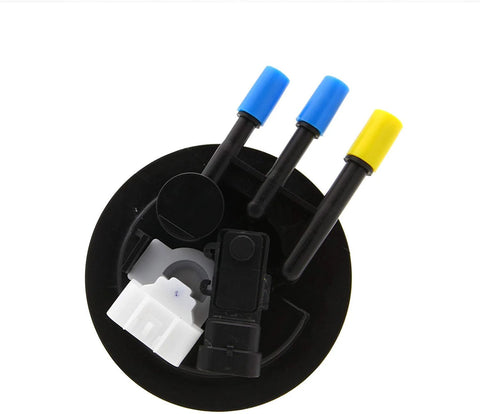 Top view of Direct Fit E3614M Fuel Pump Replacement for 2004 2005 Chevy Colorado and GMC Canyon with colored connectors and wires.