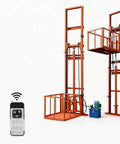 Must-Have Heavy Duty Freight Lift With 2200 Lbs Capacity Electric Cargo Elevator Remote Control Platform Hoist Hydraulic Material Handler For Warehouse Garage Factory Safety Rail showing electric lift with remote.