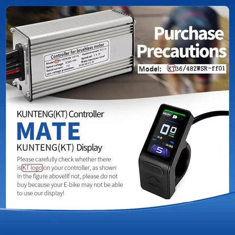 Mini Color TFT LCD Display For E Bike With Waterproof Connector next to Kunteng controller and model specifications
