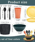 Camping Mess Kit For Four With Plates Bowls Cups Utensils And Carry Bag Food Grade Plastic Outdoor Dinnerware Gear sizes