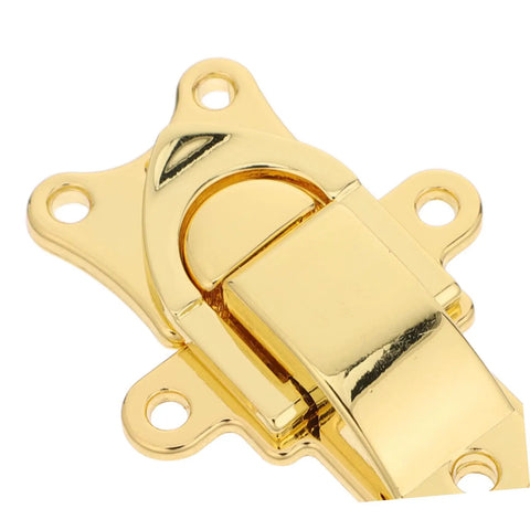 Retro Golden Metal Duckbilled Hasp Lock Toggle Latch Set replaces worn hardware for tool chests, jewelry boxes, and wooden trunks.