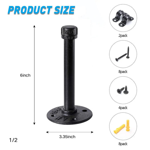 Hella Sturdy Half Inch Industrial Black Iron Pipe Shelf Brackets Legit Rustic Wall Mounted Heavy Duty Decor Hardware 6 inch black pipe.