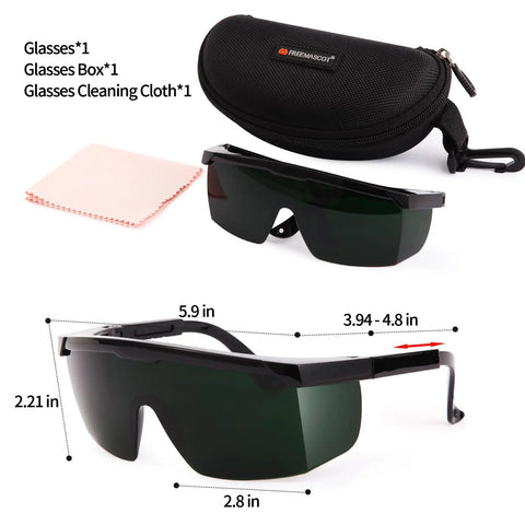 Premium Kickass Red Light Therapy Glasses, Solid OD Four Plus Eye Protection For Laser Hair Removal And IPL Therapies in a protective case.