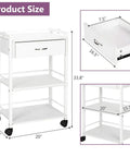 Rolling Salon Trolley Cart With Wheels And Two Open Trays Plus A Drawer Wooden Mobile Storage Station For Beauty Spa Nails Tattoos Facials Pro Grade Acetone Resistant Finish Ergonomic Handles Easy Glide White And Clean