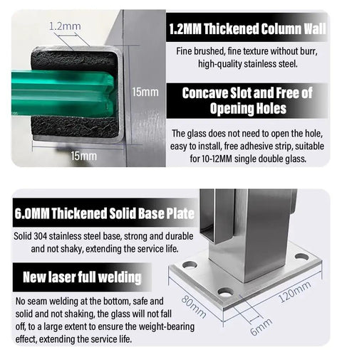 Hella Sturdy Gold Stainless Steel Deck Railing Posts For 10Mm To 12Mm Glass Panels Chef Kiss Finish showing solid base plate and column details.