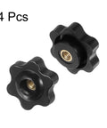 Set Of 4 Black Star Knobs With M4 Female Thread, 25mm Head, Through Hole Brass Insert, Plastic Clamping Hand Knobs For Machinery