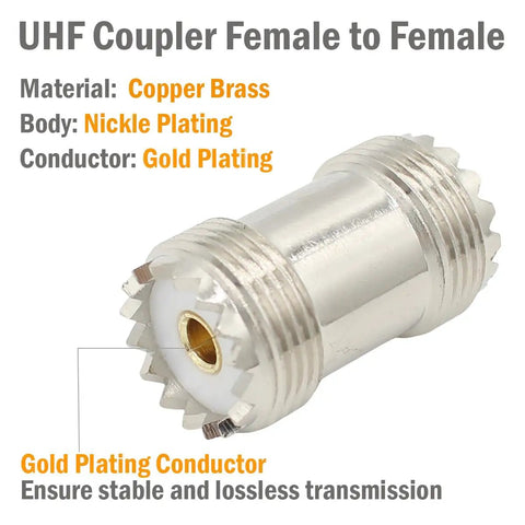 Pro Grade SO239 Barrel Connector 6 Pack PL259 Female To Female UHF Coax Adapters, brass nickel plated with gold conductor
