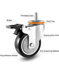 Rugged PU Swivel Casters With Brakes For Furniture Workbenches And Carts Industrial Plate Wheels With 360 Degree Swivel And Double Ball Bearings.