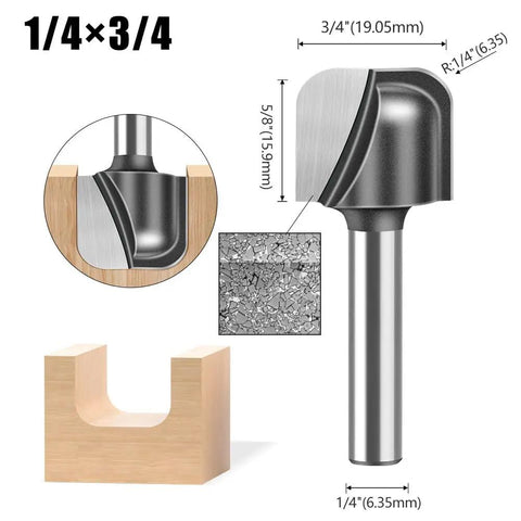 Close-up of a CNC router bit from the Six Piece CNC Router Bits Set With One Quarter Inch Shank For V Groove And Round Nose Engraving.