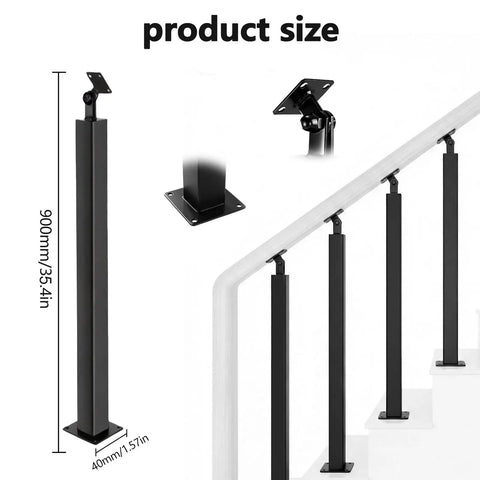 Badass Heavy Duty Undrilled Outdoor Handrail Post With No Hassle Setup And 270 Degree Adjustable Base For Backyard Projects Matte Black Iron Railing Bracket 900mm tall