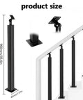 Rock Solid 35 To 37 Inch Holeless Railing Post Featuring 270 Degree Adjustable Mounting Slick Matte Black Steel Handrail For Porch Deck Setup shown with dimensions and mounting detail.