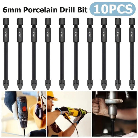 Top Shelf 10 Piece Drill Bit Set 6mm Heavy Duty Alloy Steel For Tile Porcelain Glass Marble, featuring 6mm bits.
