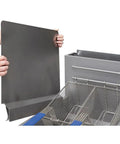 Two Pack Heavy Duty Fryer Splash Guard Kit 20.5 By 15 Inches Universal Fit 18 Gauge Stainless Steel installation shown.