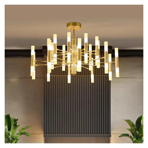 Living Room Chandelier Dining Room Pendant Lights Indoor Lighting Light Fixture Ceiling Lamps Fancy Indoor Lighting Minimalist Design (Rc Remote Dimming Gold 40 Heads),RC remote dimming-Gold 40 heads in a modern setting.