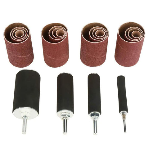 Rubber Sanding Drum Set 20 Piece For Drills Flexible Shafts And Drill Presses visible with sleeves and drums