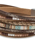 Totally Fire Leather Wrap Bracelet For Women Featuring Super Comfy Braided Leather Straps And Mixed Brown Beads With A Boho Western Layered Cuff Look That Gets Compliments Every Single Day, showcasing a multi-strand design.