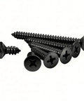 Pro Grade 304 Stainless Steel Self Tapping Screws For Wood And Sheet Metal 100 Pack flat head Phillips drive screws laying at an angle.