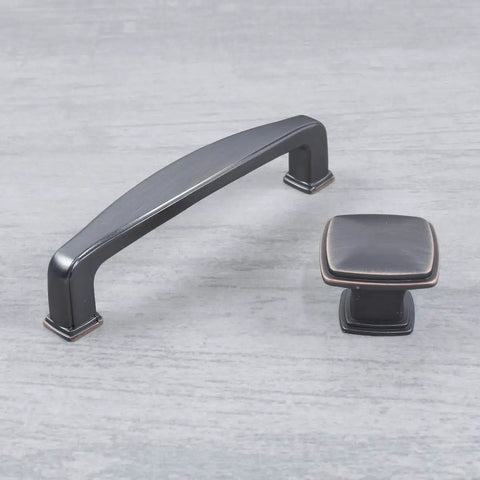 Oil Rubbed Bronze Square Cabinet Knob 1-1/4 Inch Diameter With Highlights, 100 Pack, Traditional Style Hardware For Cabinets And Drawers, Includes Screws, Budget-Friendly Upgrade For Kitchen Or Bath with matching handle