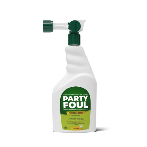 Plant Based Outdoor Cleaner Spray For Decks And Patios That Tackles BBQ Spills And Grime On Wood Tiles Granite Metal Glass And More Eco Friendly Vegan Formula 32 Oz white bottle with green nozzle