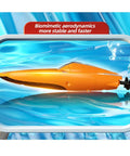 Dope Dual Motor RC Boat For Adults One Forty Third Scale Mini Remote Control Boat displayed in water with sleek hull