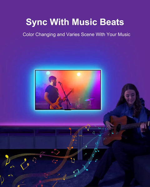 Color Changing Bluetooth LED Backlights For TV With Dope Smart App Control 15ft USB Powered Strip Perfect For Bedroom Gaming Room PC Or Mirror Fits 55 To 75 Inch TVs Music Sync Voice Control Remote And IR Options