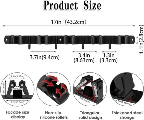 Heavy Duty Wall Mount Mop And Broom Holder Built Tough With 5 Racks And 4 Hooks Stainless Steel Tool Organizer size details