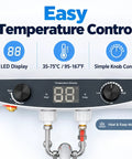 Easy temperature control interface of Heavy Duty Wall Mounted Electric Water Heater With 18.5 Gallon Tank And 1500 Watt Fast Heat Coil.
