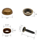8 Piece Pure Brass Decorative Screws With Matching Caps And Washers, showing caps, washers, and a screw with measurements.